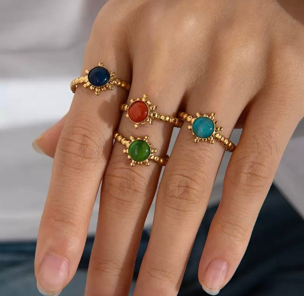 BAGUE PIERRE EN ACIER INOXYDABLE